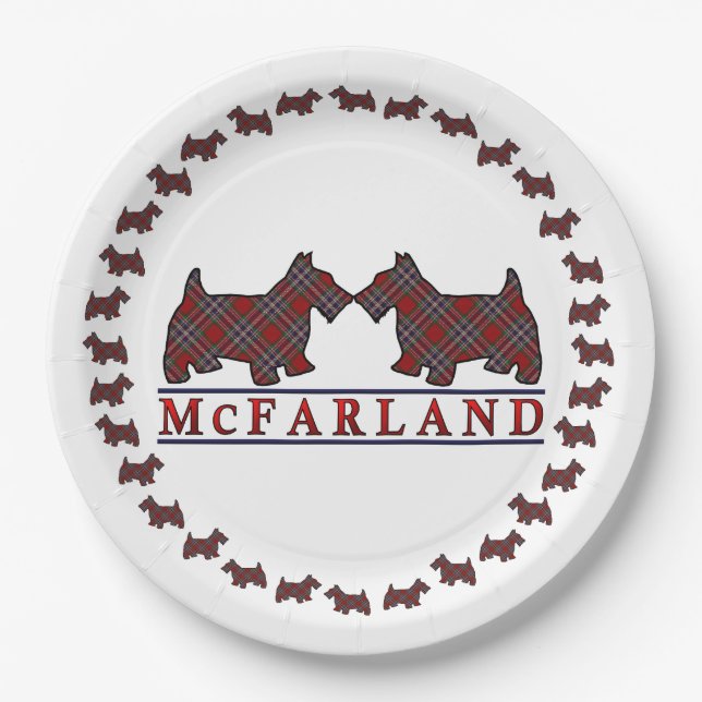 Clan McFarland MacFarlane Tartan Scottie Dogs Paper Plates (Front)