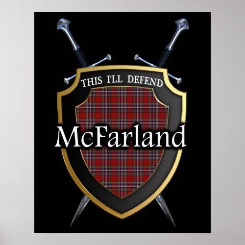 Clan McFarland Tartan Scottish Shield  Swords Poster