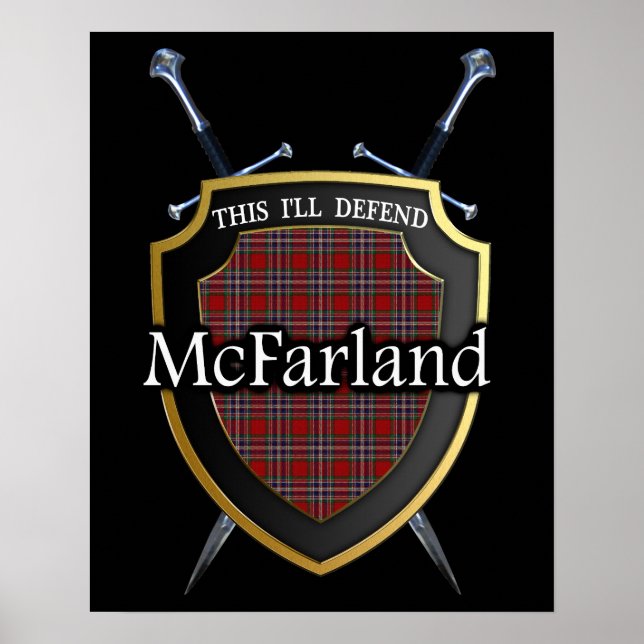 Clan McFarland Tartan Scottish Shield & Swords Poster (Front)