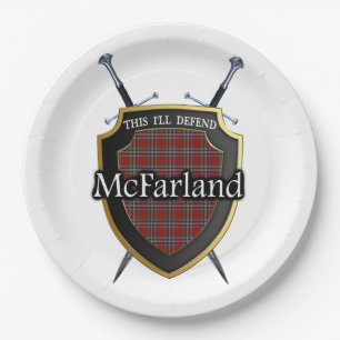 Clan McFarland Tartan Shield & Swords Paper Plates