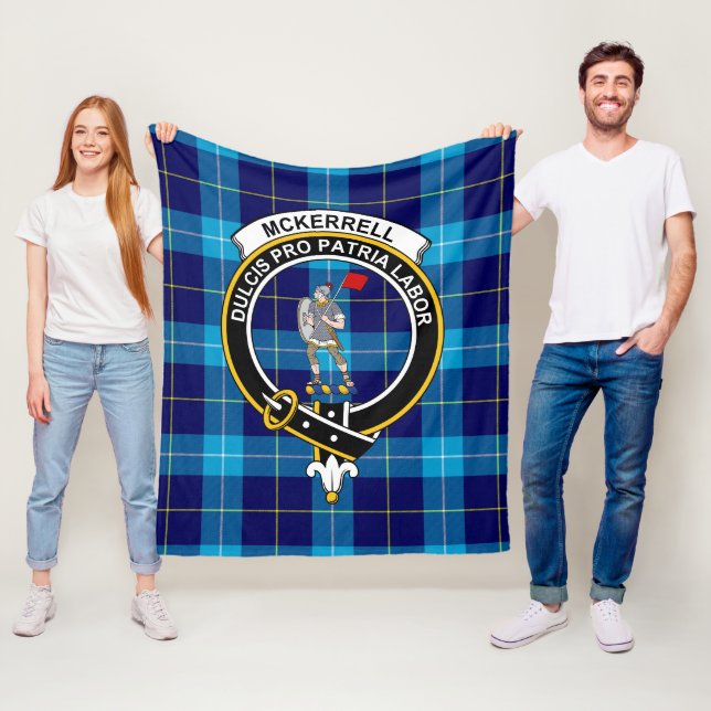 Clan McKerrell Blue Tartan Plaid Fleece Blanket (In Situ)