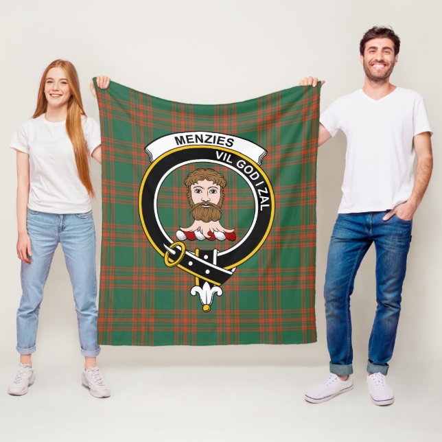Clan Menzies Green Ancient Tartan Plaid Fleece Blanket (In Situ)