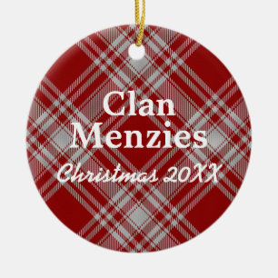 Clan Menzies Scottish Red White Tartan Ceramic Ornament
