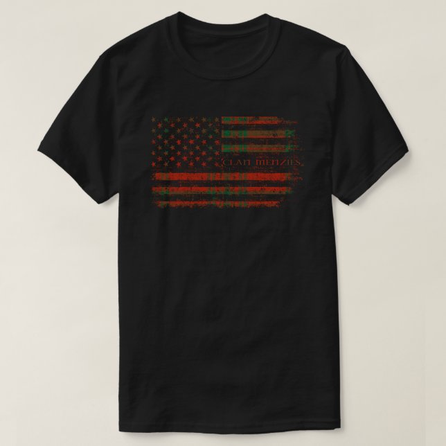 Clan Menzies Scottish tartan US flag kilt Scotland T-Shirt (Design Front)