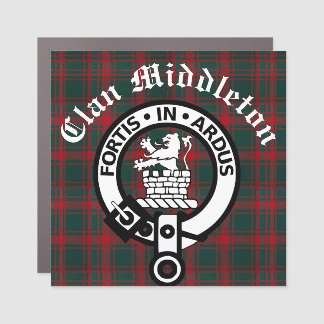 Clan Middleton Crest Badge and Tartan  Car Magnet (Front)