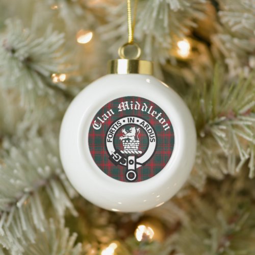 Clan Middleton Crest Badge and Tartan  Ceramic Ball Christmas Ornament