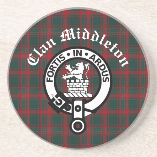 Clan Middleton Crest Badge and Tartan  Coaster