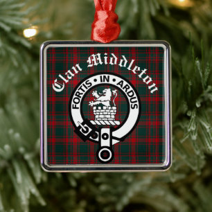 Clan Middleton Crest Badge and Tartan Metal Ornament