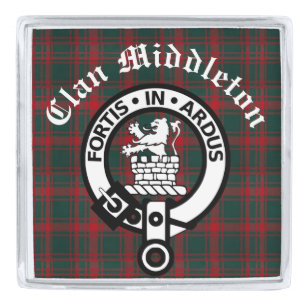 Clan Middleton Crest Badge and Tartan  Silver Finish Lapel Pin