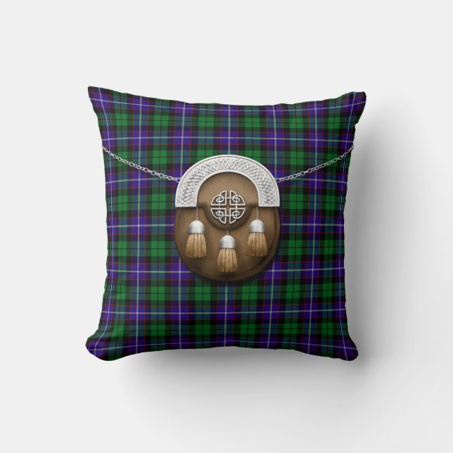 Clan Mitchell Tartan And Sporran Throw Pillow (Front)