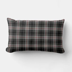 Clan Moffat Tartan Gray and Black Plaid Lumbar Pillow