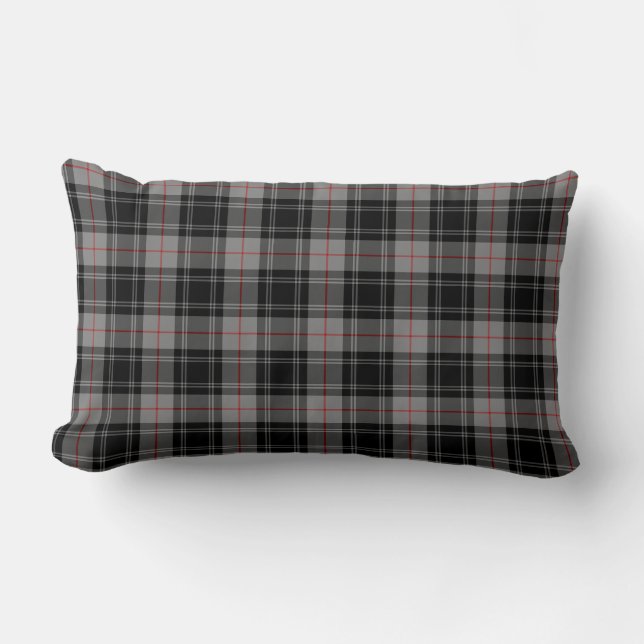 Clan Moffat Tartan Gray and Black Plaid Lumbar Pillow (Front)
