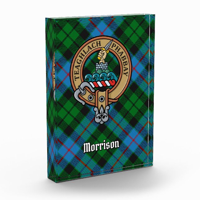 Clan Morrison Crest over Hunting Tartan Acrylic Award (Left)