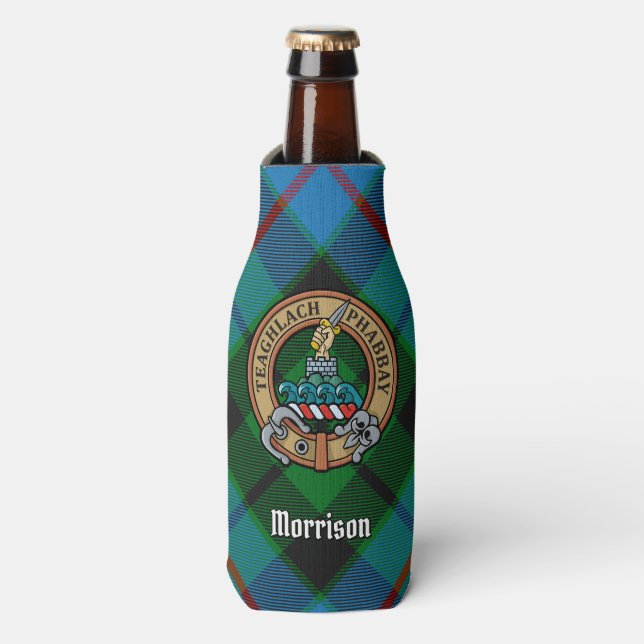 Clan Morrison Crest over Hunting Tartan Bottle Cooler (Bottle Front)