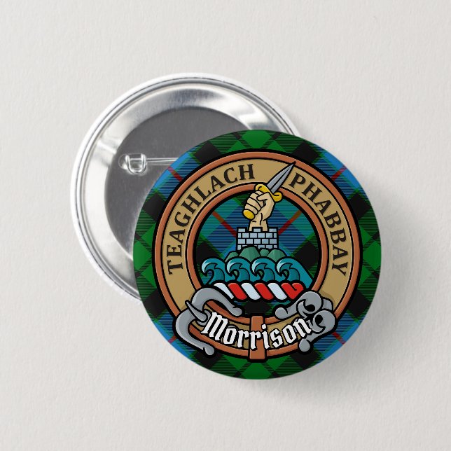 Clan Morrison Crest over Hunting Tartan Button (Front & Back)