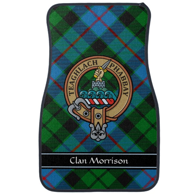 Clan Morrison Crest over Hunting Tartan Car Floor Mat (Front)