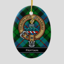 Clan Morrison Crest over Hunting Tartan Ceramic Ornament