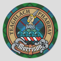 Clan Morrison Crest over Hunting Tartan Classic Round Sticker