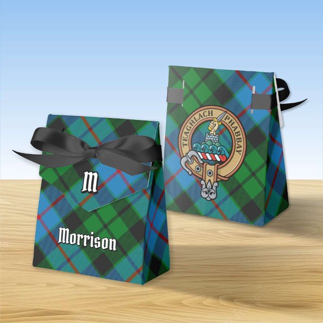 Clan Morrison Crest over Hunting Tartan Favor Box (Creator Uploaded)