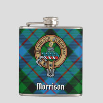Clan Morrison Crest over Hunting Tartan Flask