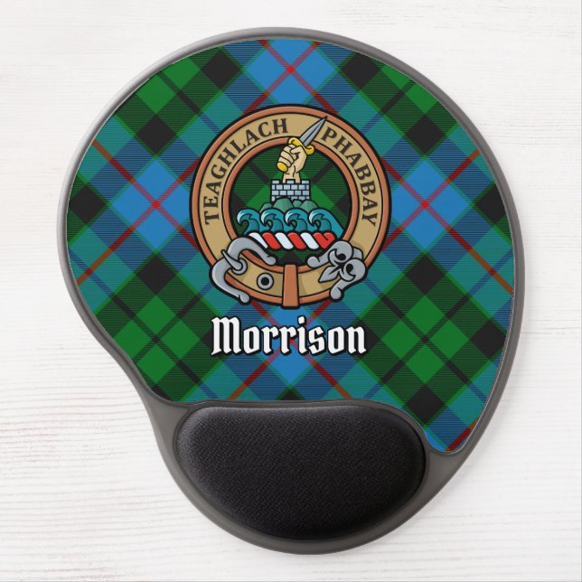Clan Morrison Crest over Hunting Tartan Gel Mouse Pad (Front)