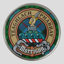 Clan Morrison Crest over Hunting Tartan Golf Ball Marker