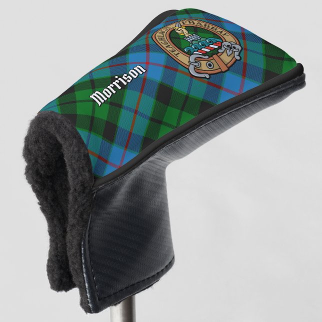 Clan Morrison Crest over Hunting Tartan Golf Head Cover (3/4 Front)