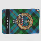 Clan Morrison Crest over Hunting Tartan Golf Towel (Horizontal)