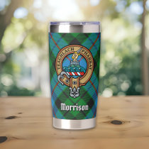 Clan Morrison Crest over Hunting Tartan Insulated Tumbler