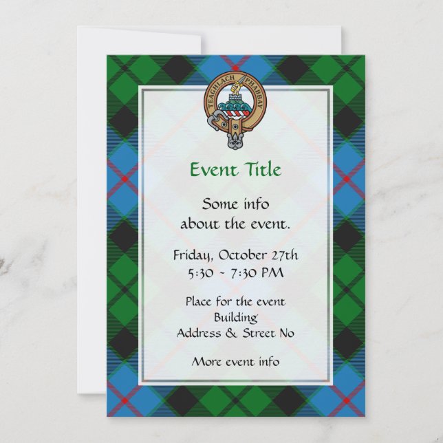 Clan Morrison Crest over Hunting Tartan Invitation (Front)