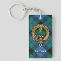 Clan Morrison Crest over Hunting Tartan Keychain