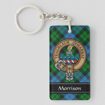 Clan Morrison Crest over Hunting Tartan Keychain