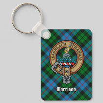 Clan Morrison Crest over Hunting Tartan Keychain