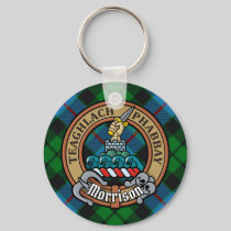 Clan Morrison Crest over Hunting Tartan Keychain