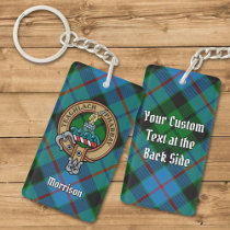 Clan Morrison Crest over Hunting Tartan Keychain