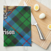 Clan Morrison Crest over Hunting Tartan Kitchen Towel (Quarter Fold)