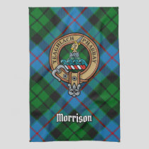 Clan Morrison Crest over Hunting Tartan Kitchen Towel
