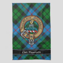 Clan Morrison Crest over Hunting Tartan Kitchen Towel
