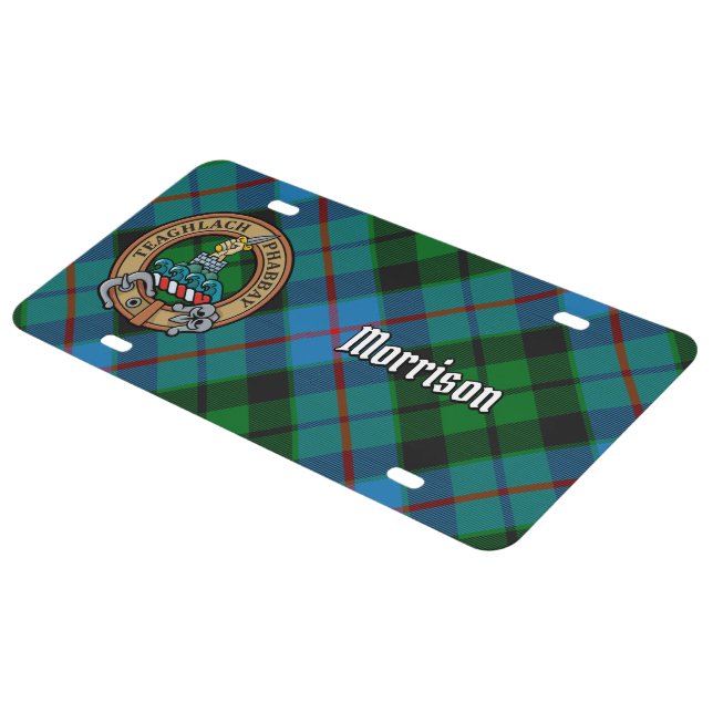 Clan Morrison Crest over Hunting Tartan License Plate (Side)