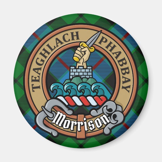 Clan Morrison Crest over Hunting Tartan Magnet (Front)