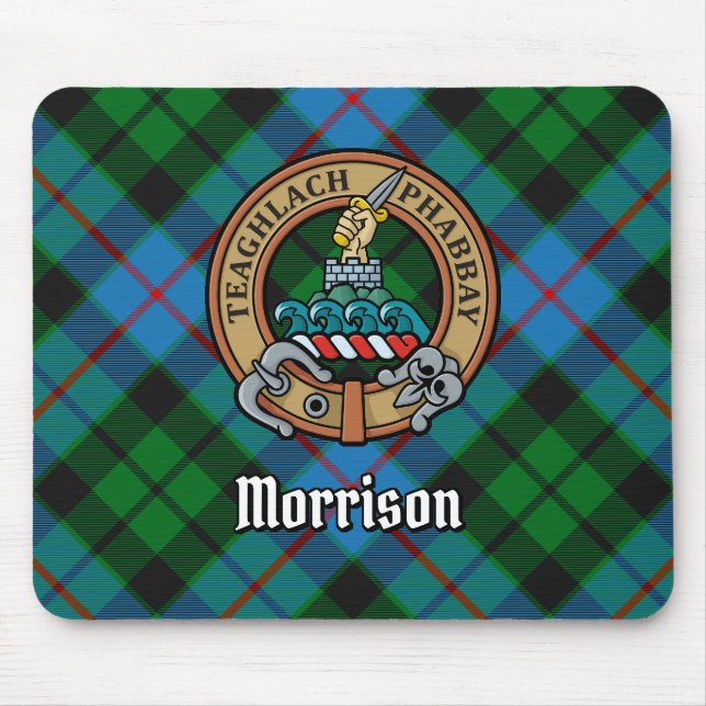 Clan Morrison Crest over Hunting Tartan Mouse Pad (Front)