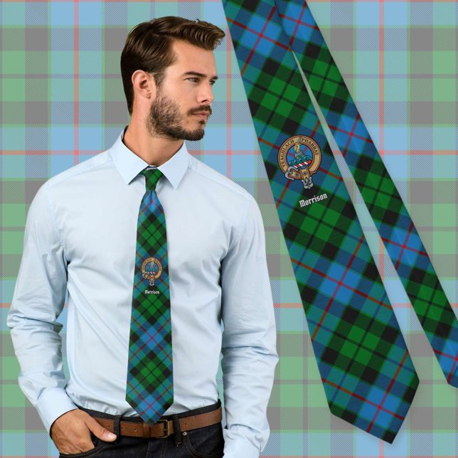 Clan Morrison Crest over Hunting Tartan Neck Tie (Creator Uploaded)