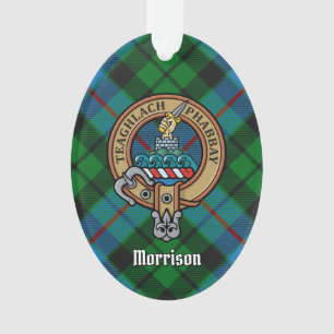 Clan Morrison Crest over Hunting Tartan Ornament