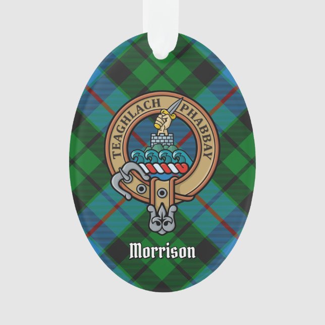 Clan Morrison Crest over Hunting Tartan Ornament (Front)