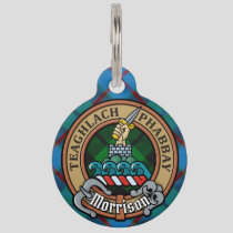 Clan Morrison Crest over Hunting Tartan Pet ID Tag