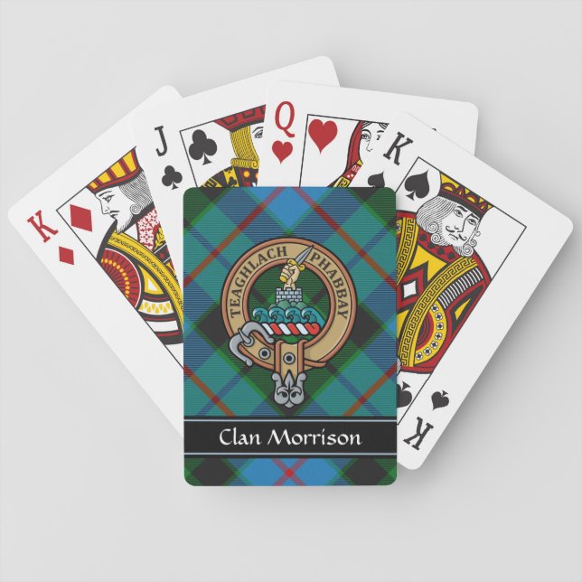 Clan Morrison Crest over Hunting Tartan Playing Cards (Back)