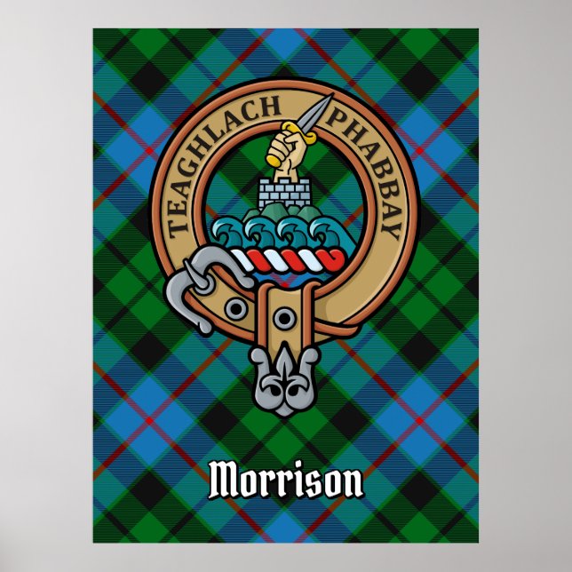 Clan Morrison Crest over Hunting Tartan Poster (Front)