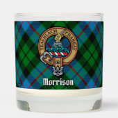 Clan Morrison Crest over Hunting Tartan Scented Candle (Front)