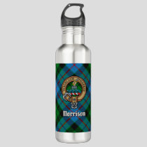 Clan Morrison Crest over Hunting Tartan Stainless Steel Water Bottle