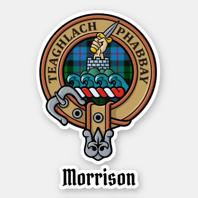 Clan Morrison Crest over Hunting Tartan Sticker (Front)